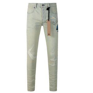 Ksubi Washed Distressed Ripped Raw Edge Skinny Jeans